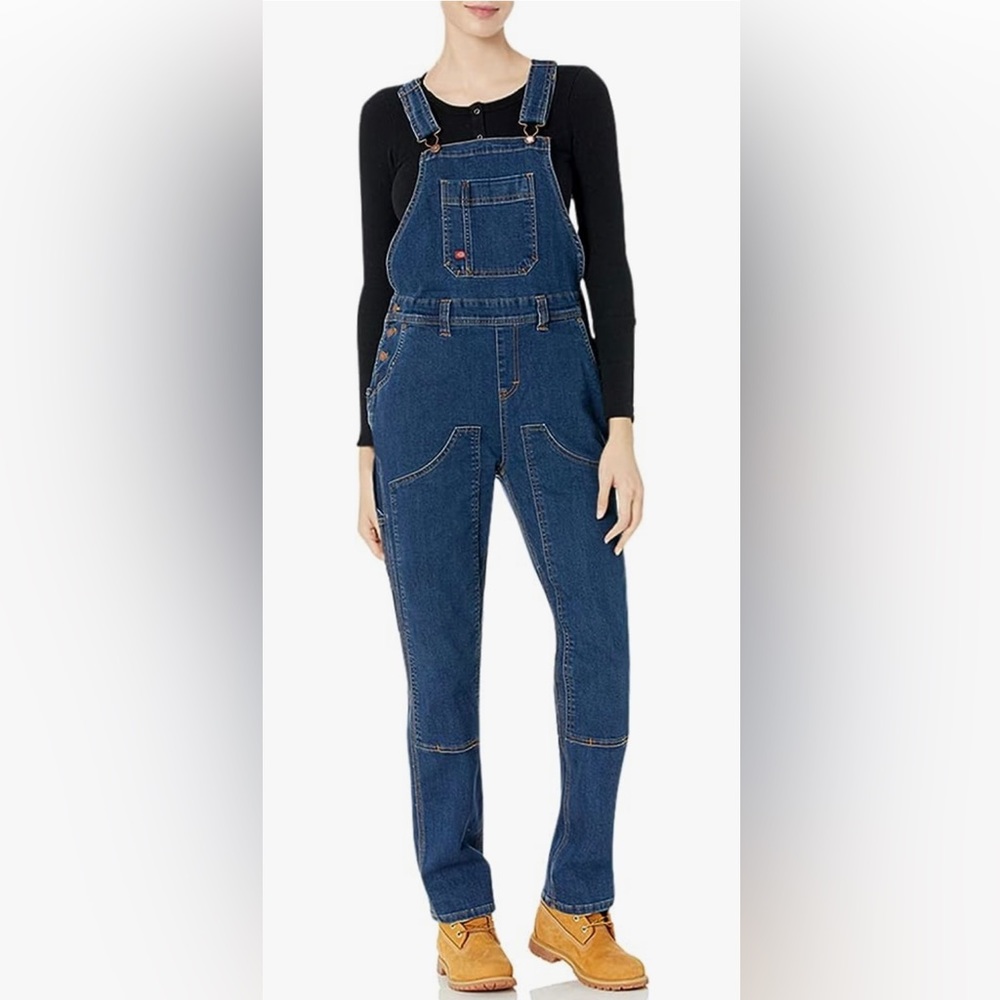 Dickies Overalls Double Front Bib Dark Stone Wash Blue Denim XS EUC
